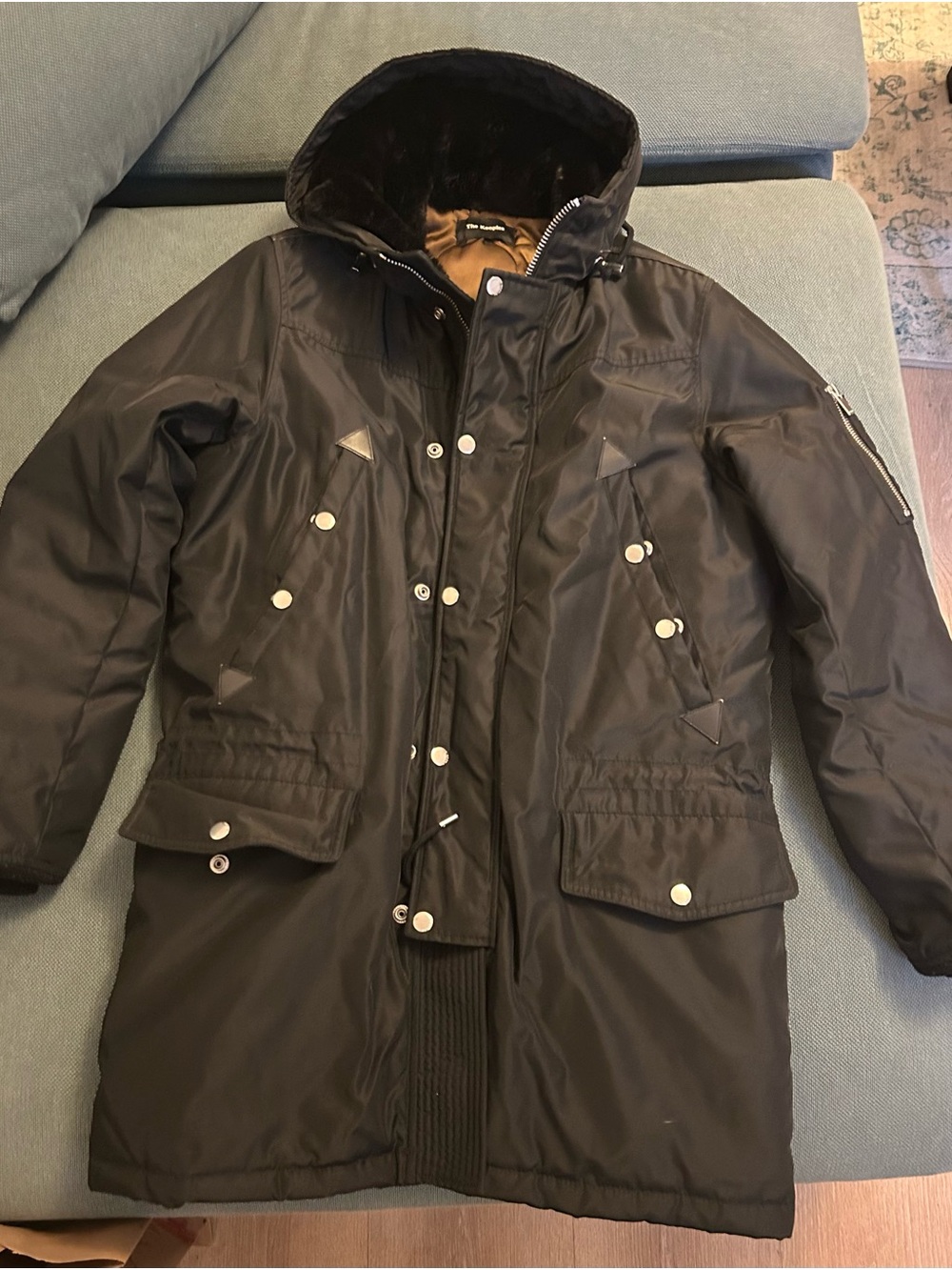 The Kooples Black Hooded Jacket with Faux Fur Lining